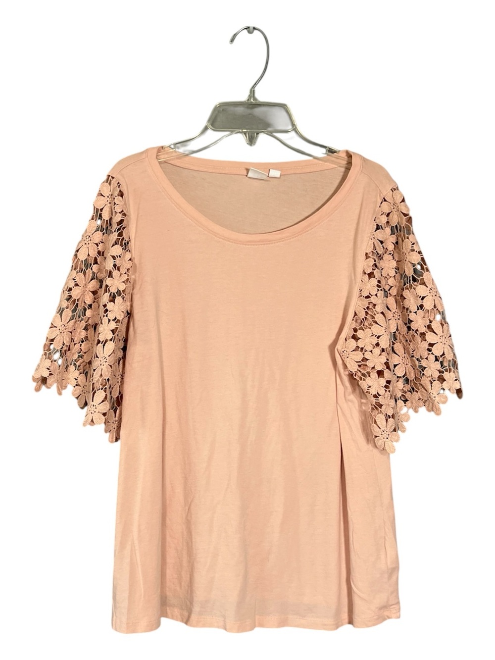 GAP Blush Pink Floral Lace Sleeve Top Women’s Small Crochet‎ Boho Casual Tee